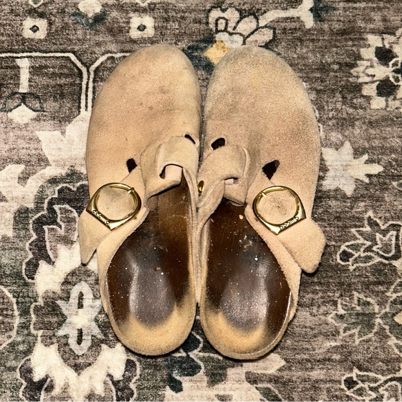 Papillio birkenstocks Tan Suede Loafers with Gold Buckle - Picture 3 of 6
